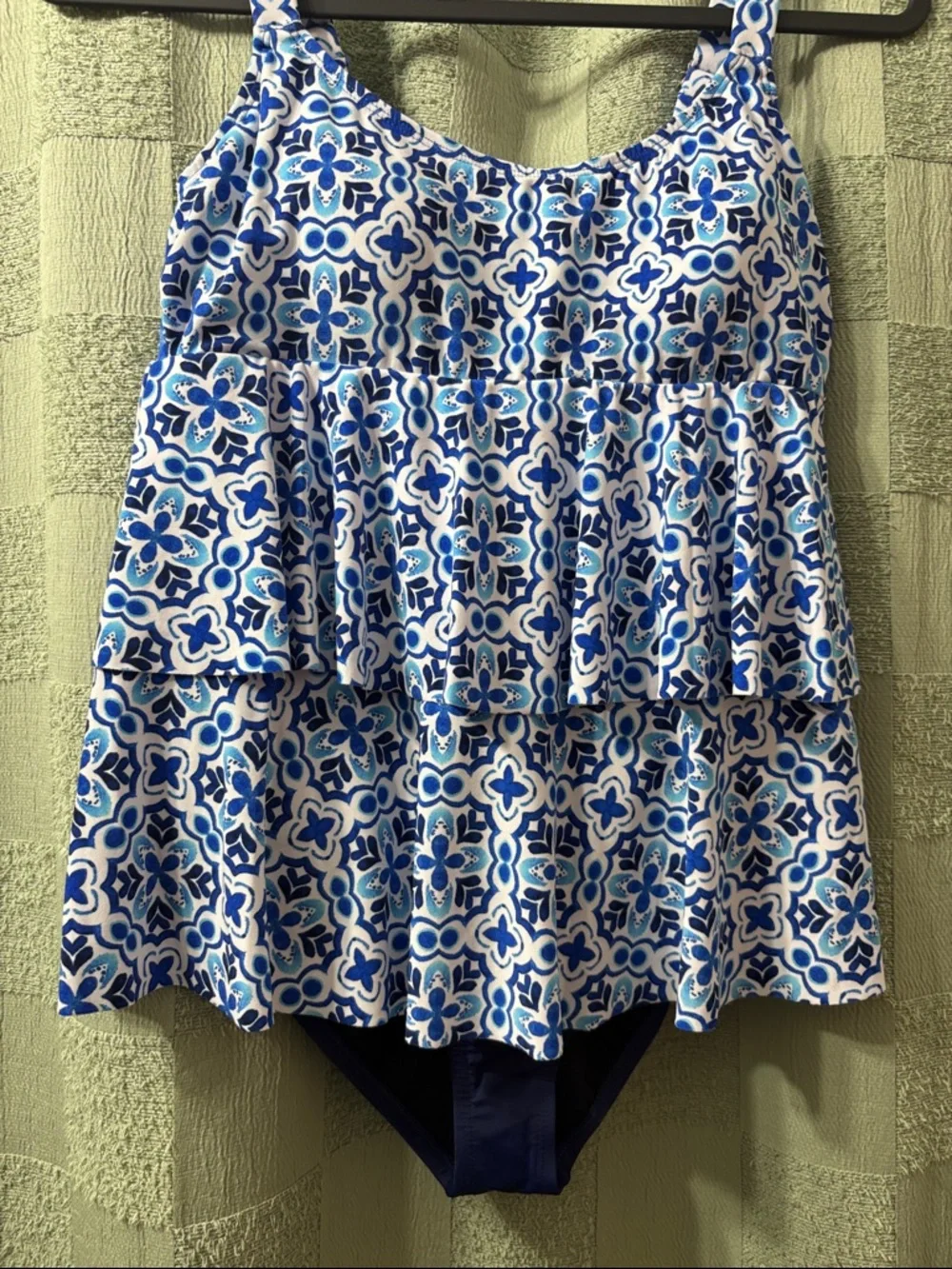 Woman’s  Blue Patterned Ruffle Tankini Swim Set - Picture 3 of 9